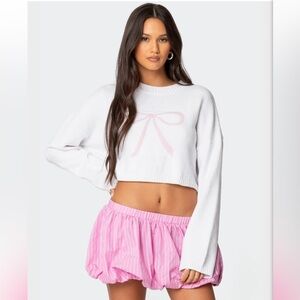 Edikted White Cropped Bow Sweater